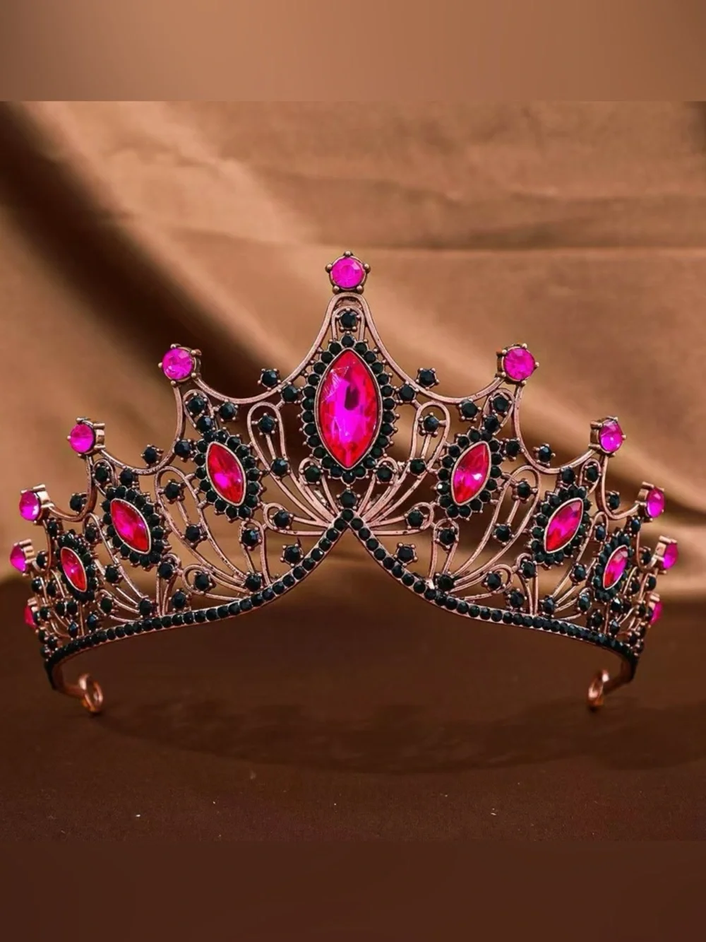 Regal Pink Crystal Tiara Crown - Women Accessories